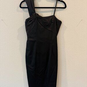 David Meister Black Satin One Shoulder Cocktail Dress